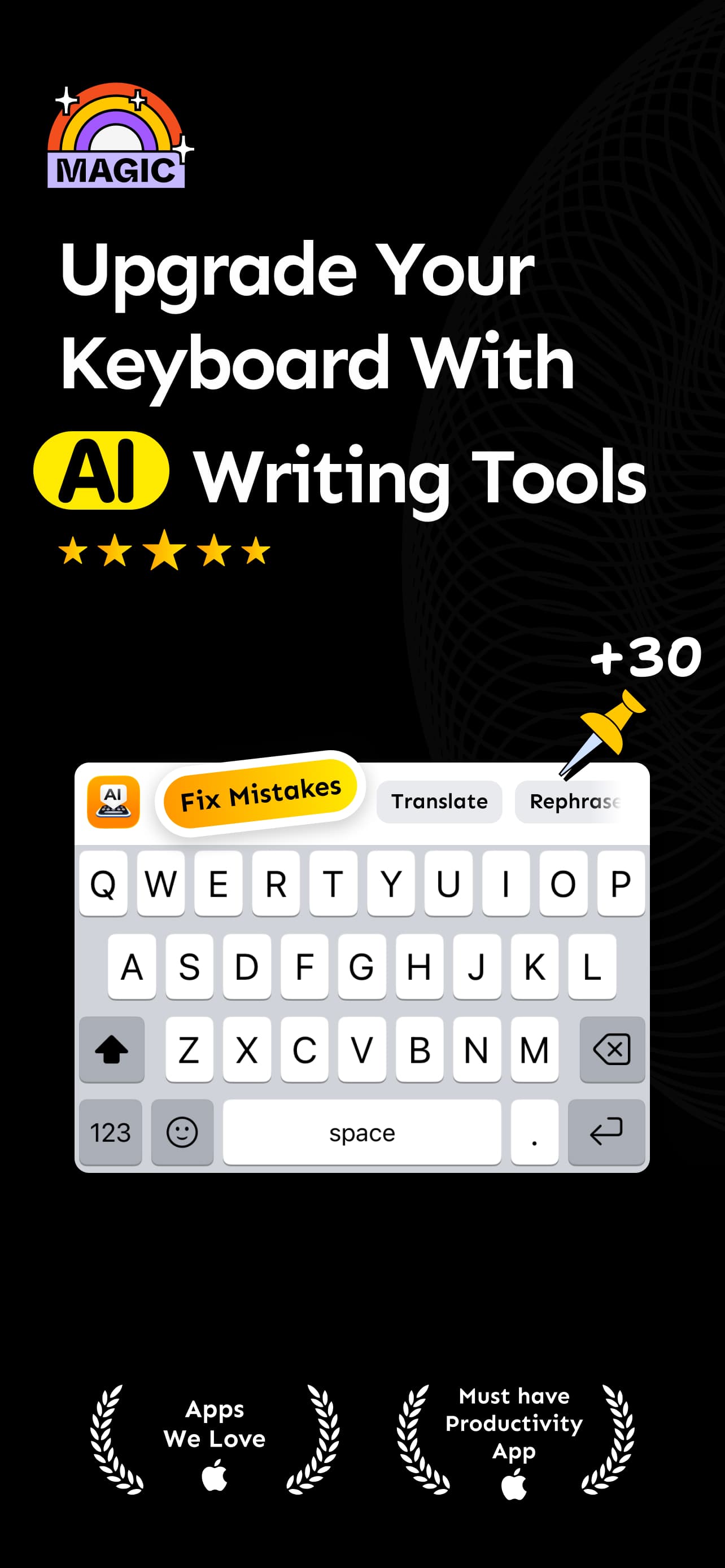 Keyboard Copilot screenshot showing the AI keyboard on iPhone