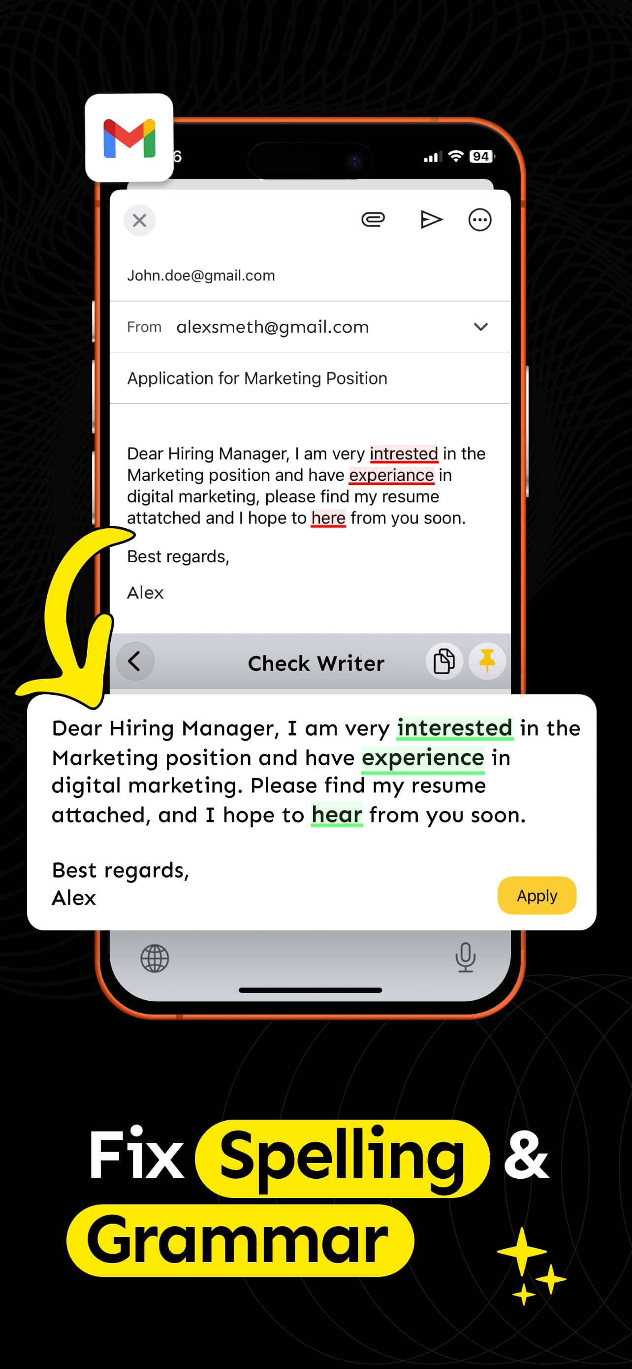 Keyboard Copilot screenshot showing grammar and rewrite tools